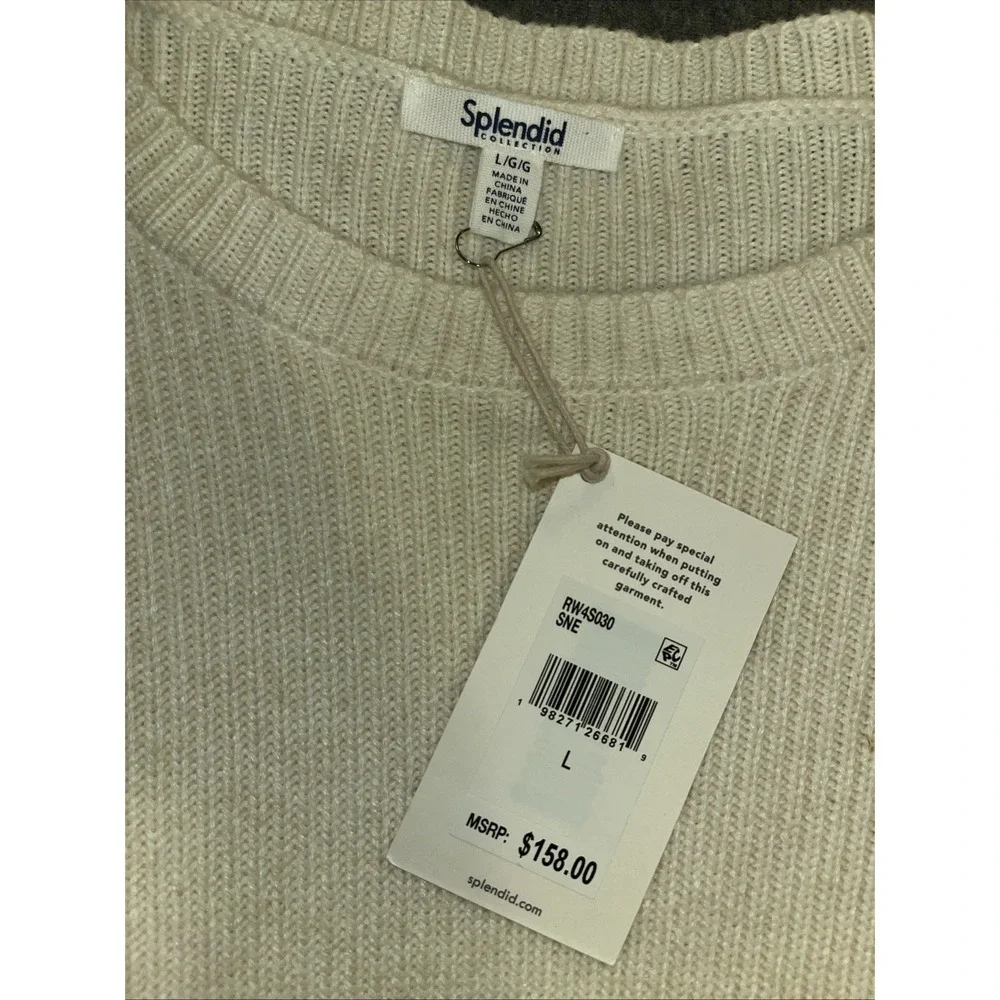 NWT SPLENDID LARGE CREAM CASHBLEND FARAH PEARL SWEATER SHIRT SOFT ELEGANT Spring - Picture 2 of 2